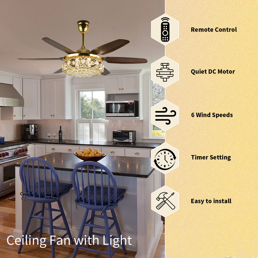 4E4A6905 Classic 6 Blades Remote Control Luxury Ceiling Fan