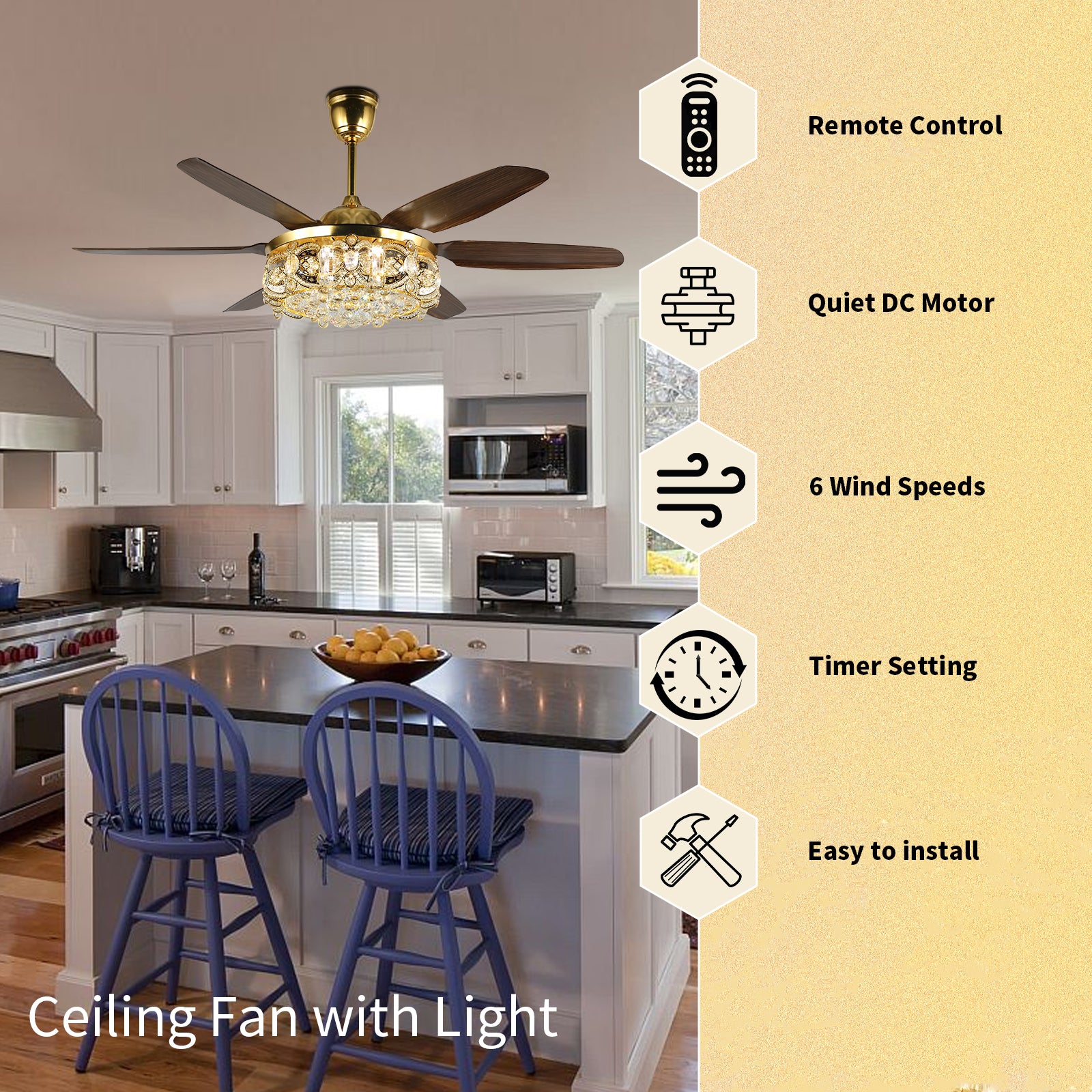 4E4A6905 Classic 6 Blades Remote Control Luxury Ceiling Fan