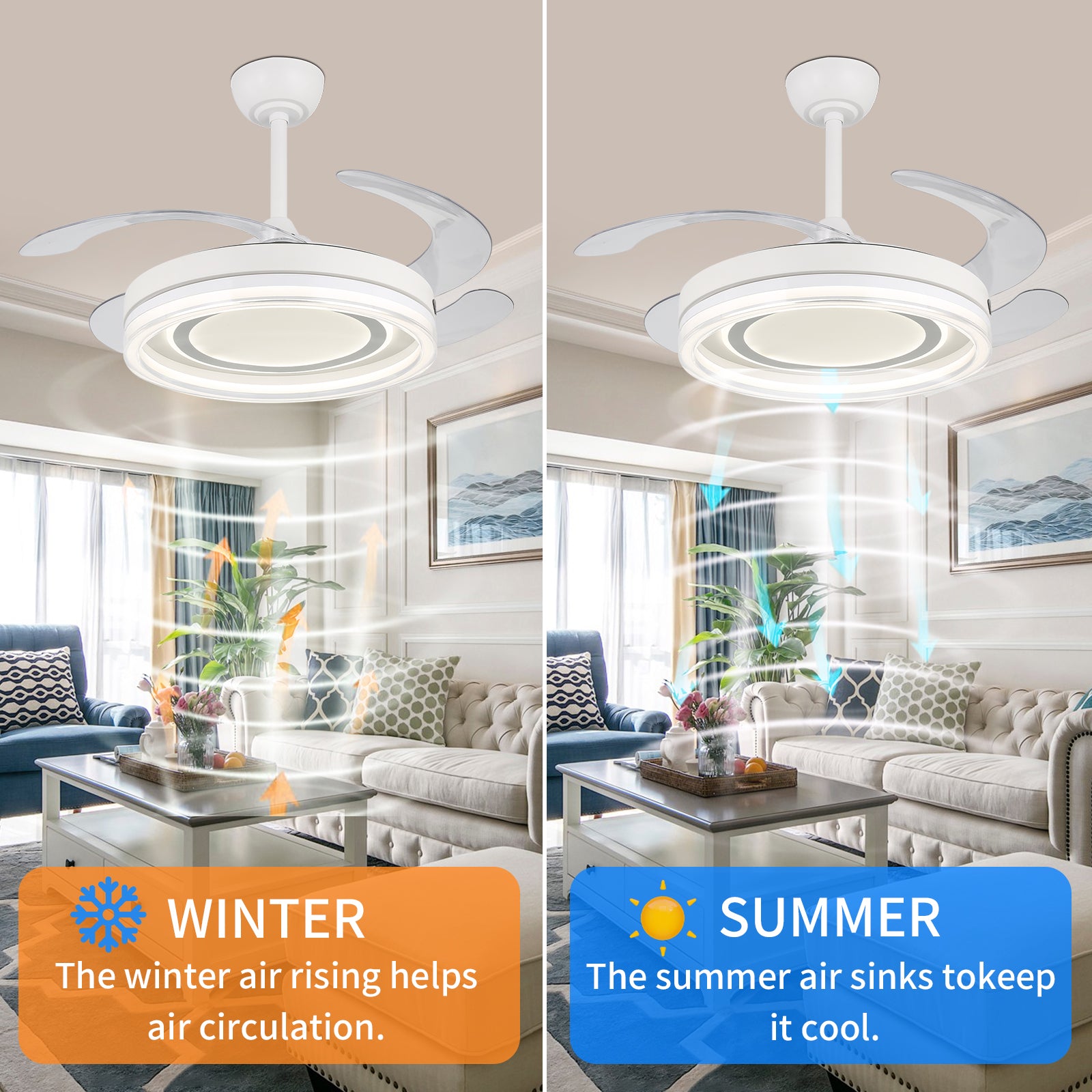 4E4A2910 4 Hidden Blades Remote Control Ceiling Fan