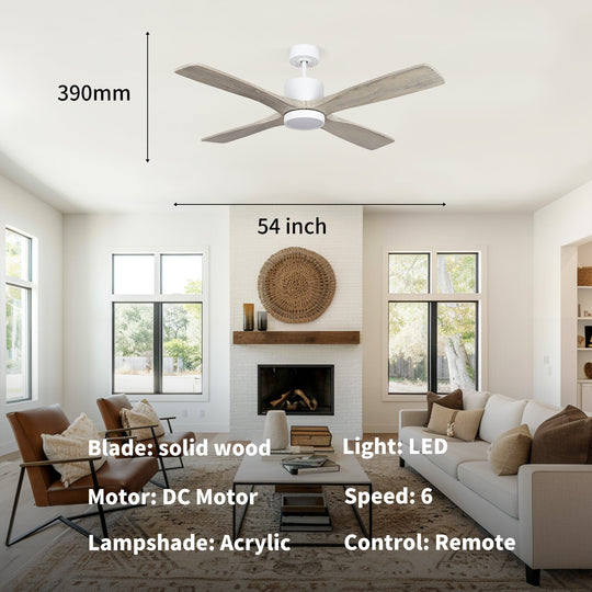 MGN26005 4 Solid Wood Blades Remote Control Ceiling Fan