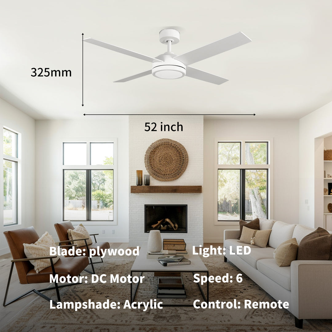 CF52385-WH-WH 3 Blades Remote Control Ceiling Fan With Light