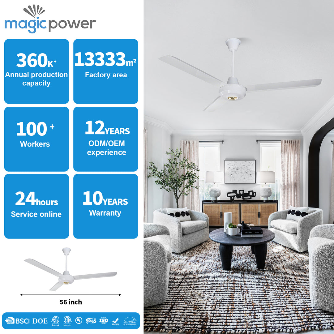 WL-B5622 Big Size 56 Inch White Modern Ceiling Fan