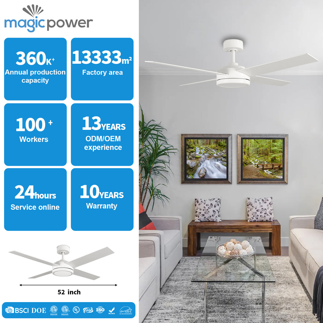 CF52385-WH-WH 3 Blades Remote Control Ceiling Fan With Light