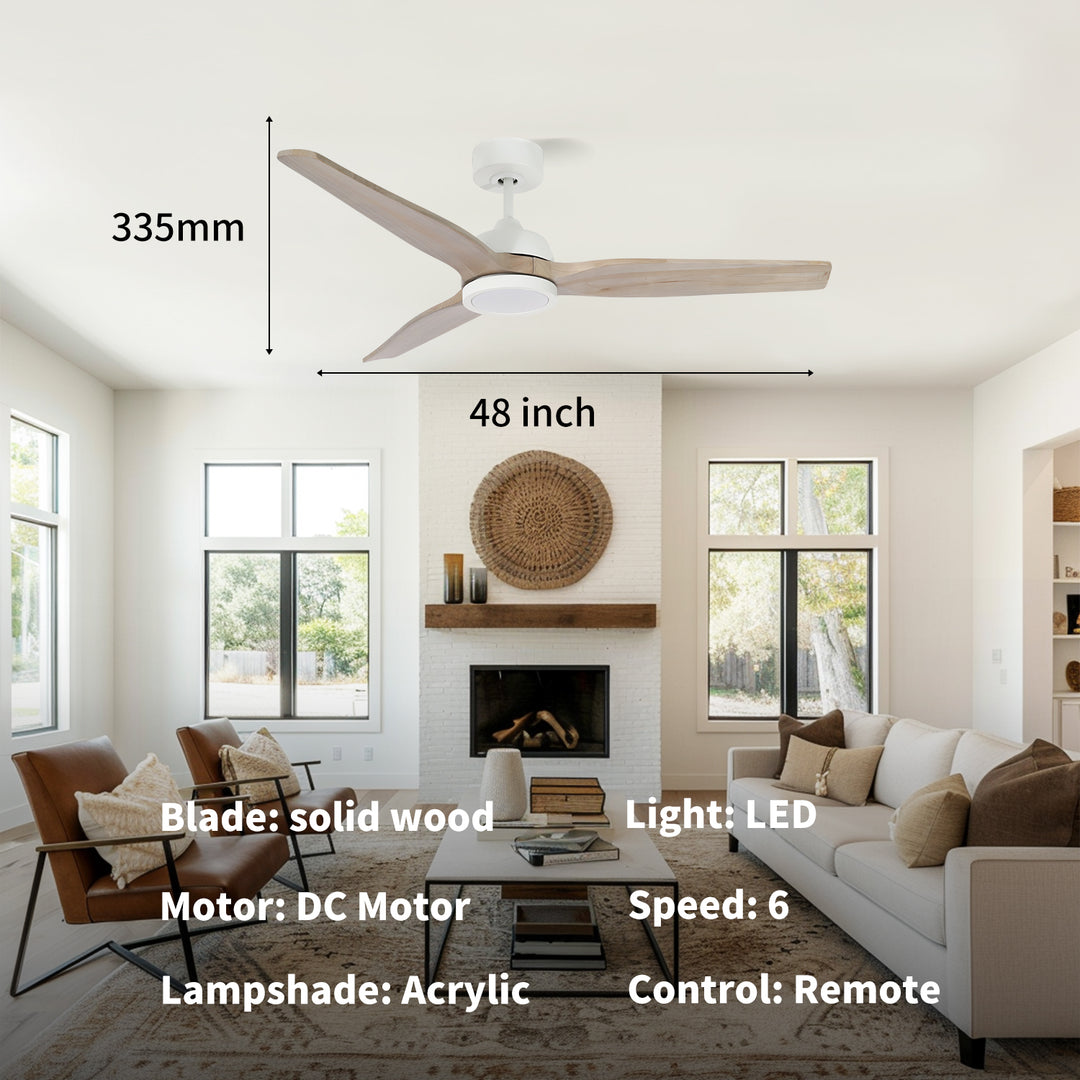 CF34815B-WH 3 Soild Wood Blades Ceiling Fan