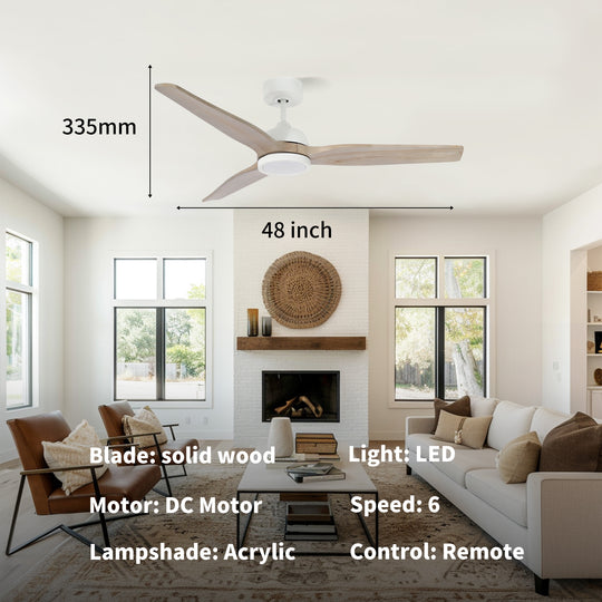 CF34815B-WH 3 Soild Wood Blades Ceiling Fan