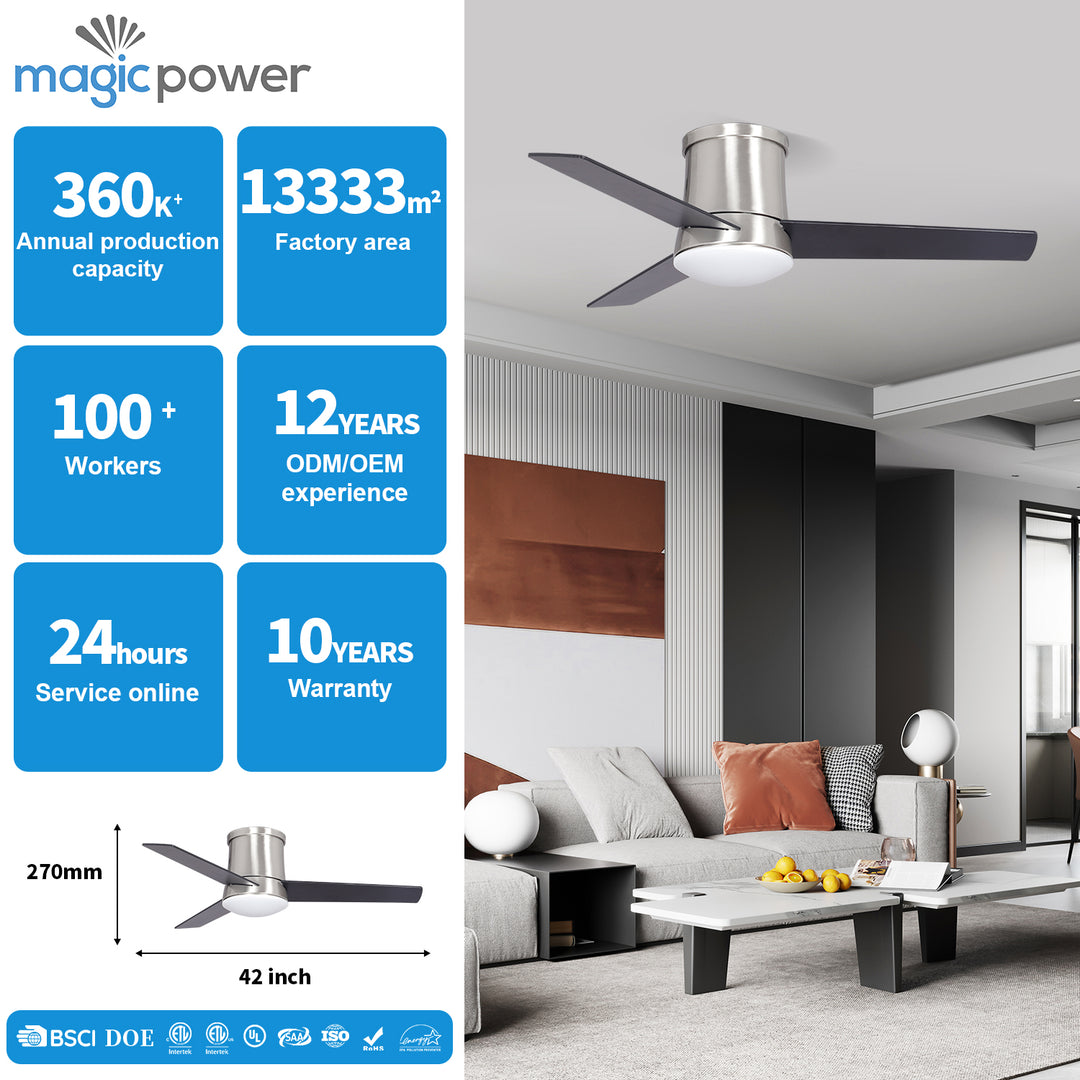 MGN24041 Flush Mount DC Motor Ceiling Fan With Light