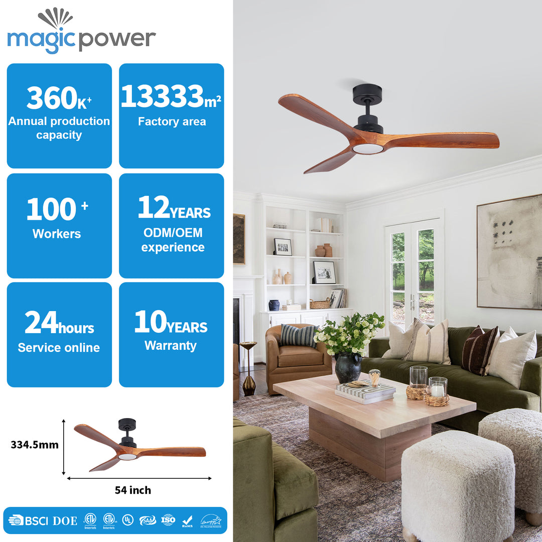 MGN25013 Soild Wood 54 Inch Remote Control Decorative Ceiling Fan
