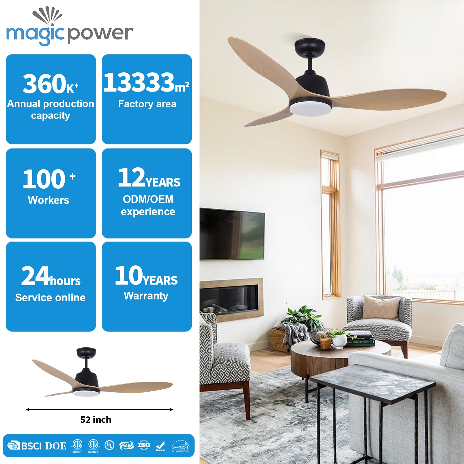 MGN25004 Remote Control Ceiling Fan With Light