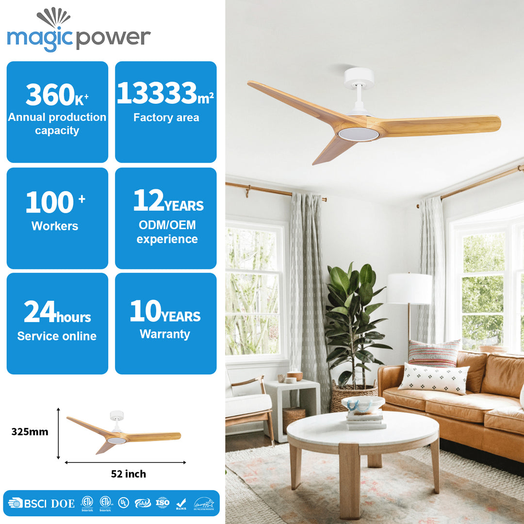 MGN25020-WH Solid Wood 52 Inch Remote Control Ceiling Fan