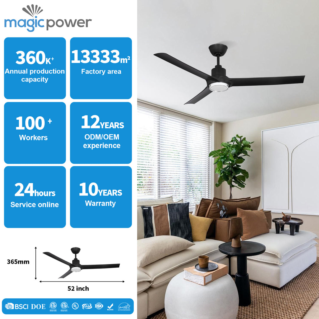 MGN25015-PBK Modern Black Remote Control 52 Inch Ceiling Fan