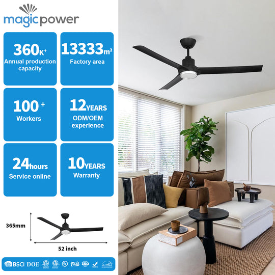 MGN25015-PBK Modern Black Remote Control 52 Inch Ceiling Fan