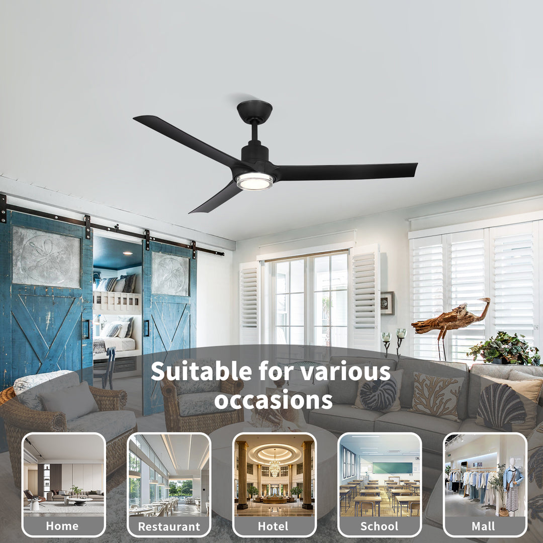 MGN25015-PBK Modern Black Remote Control 52 Inch Ceiling Fan