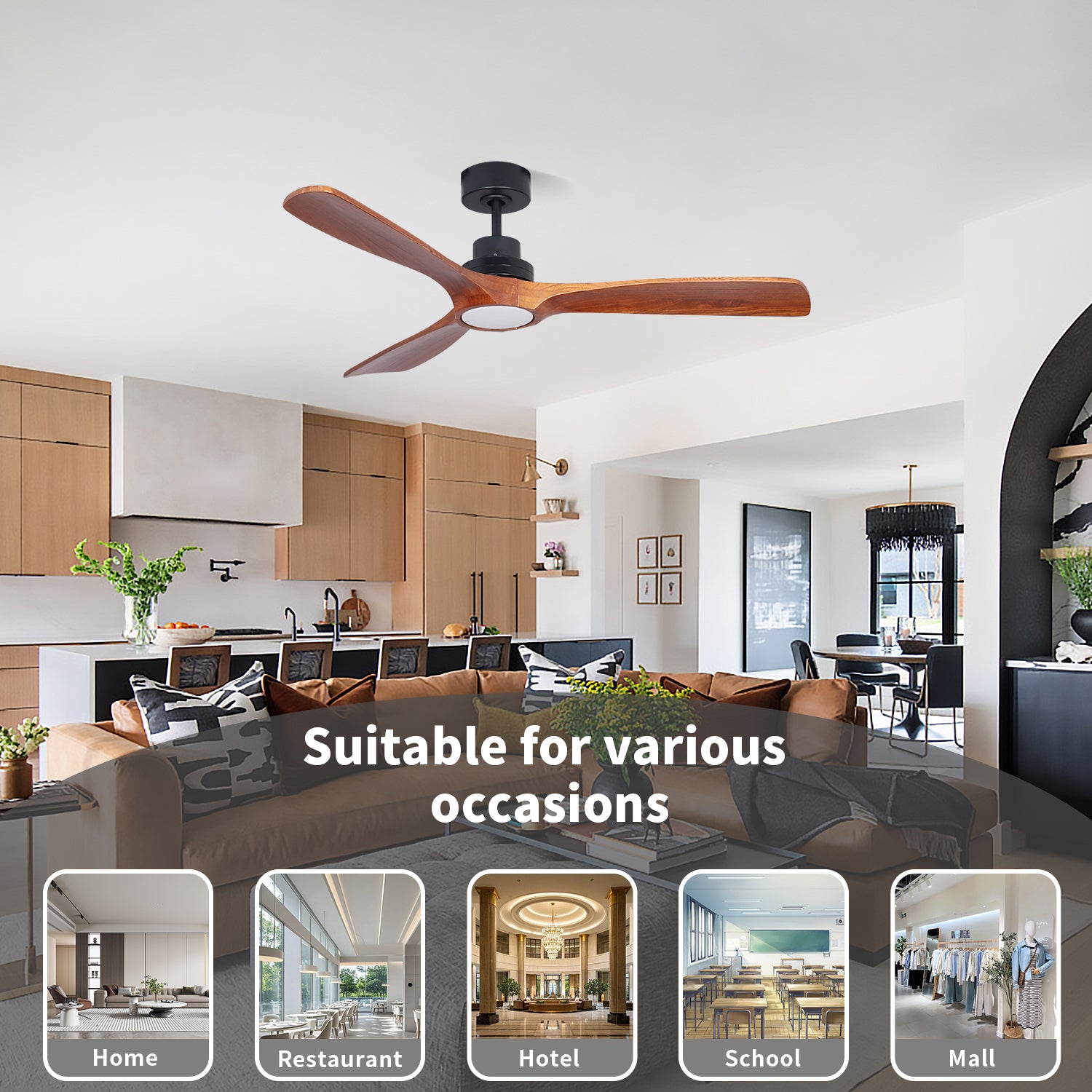 MGN25013 Soild Wood 54 Inch Remote Control Decorative Ceiling Fan
