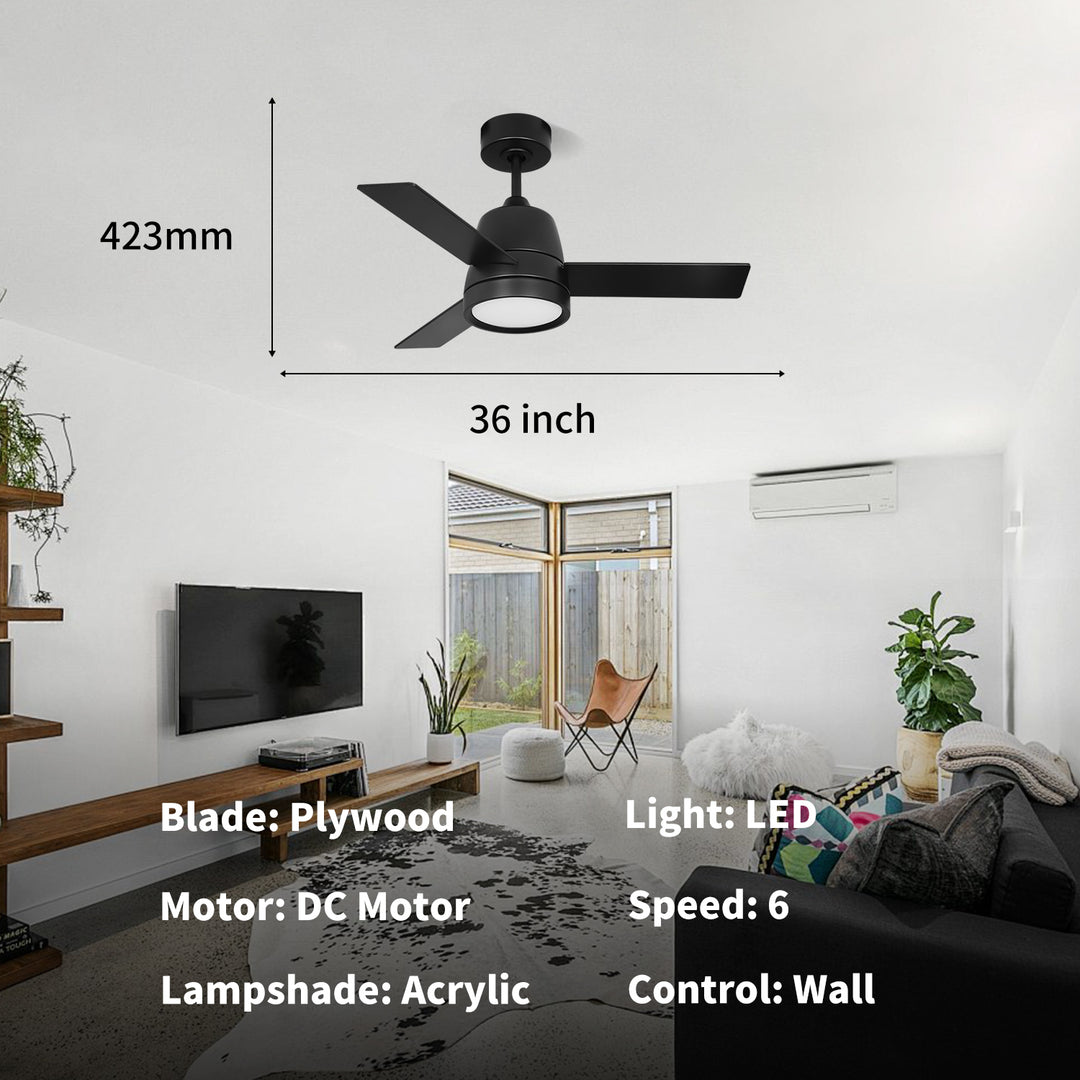 MGN25016 Mini 36 Inch Black Wall Control Ceiling Fan