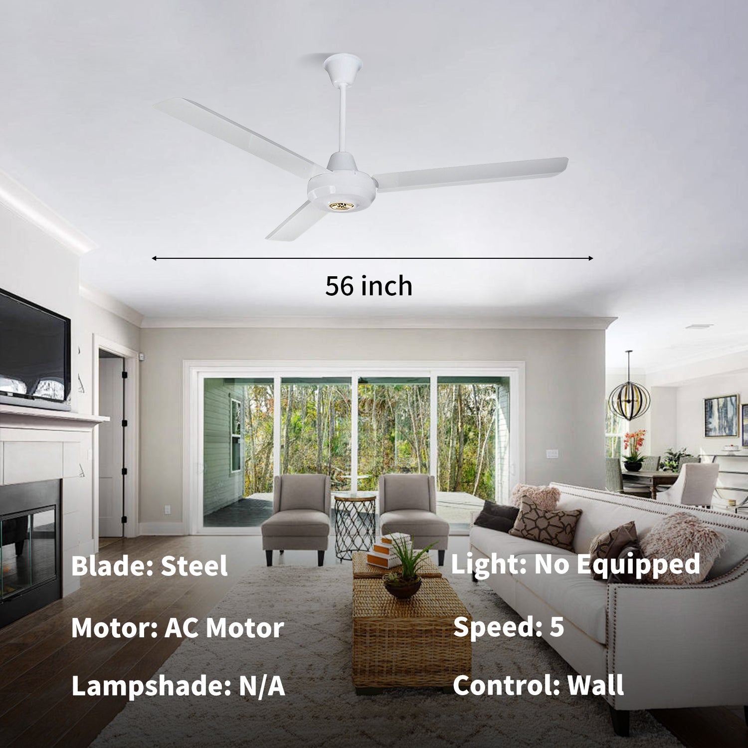 WL-B5622 Big Size 56 Inch White Modern Ceiling Fan