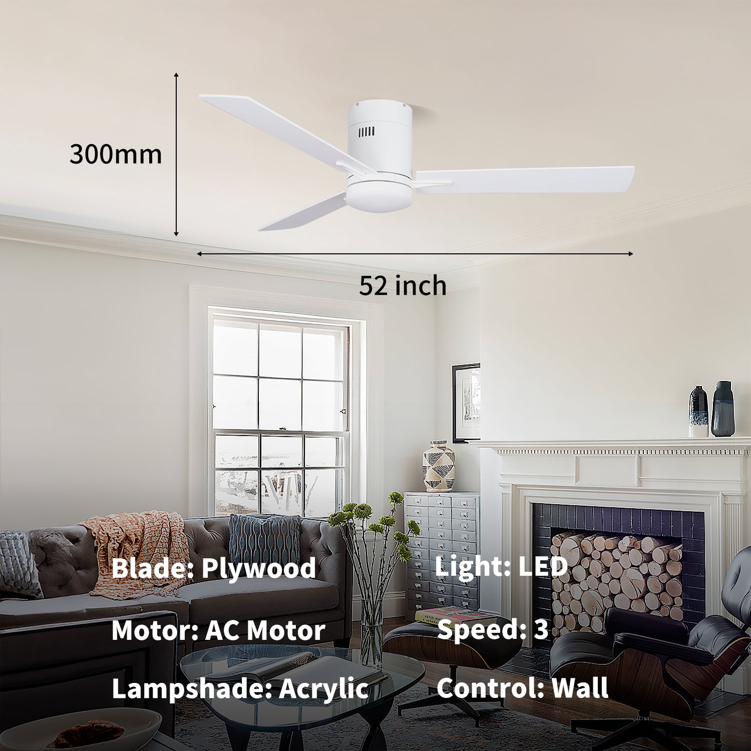MGN25012 Flush Mout Wall Control Ceiling Fan
