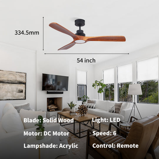 MGN25013 Soild Wood 54 Inch Remote Control Decorative Ceiling Fan