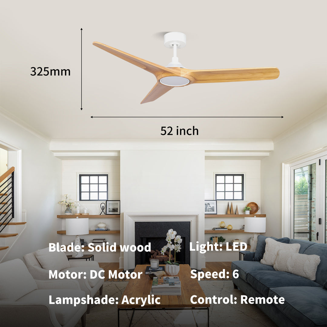 MGN25020-WH Solid Wood 52 Inch Remote Control Ceiling Fan