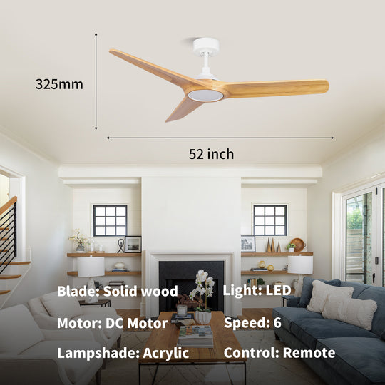 MGN25020-WH Solid Wood 52 Inch Remote Control Ceiling Fan