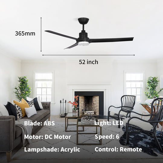 MGN25015-PBK Modern Black Remote Control 52 Inch Ceiling Fan