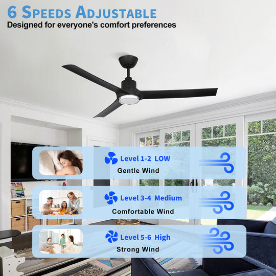 MGN25015-PBK Modern Black Remote Control 52 Inch Ceiling Fan
