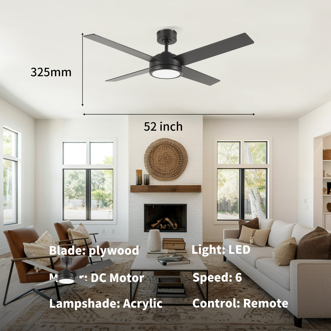 CF52385-BK-BK 3 Plywood Blades DC Motor LED Ceiling Fan