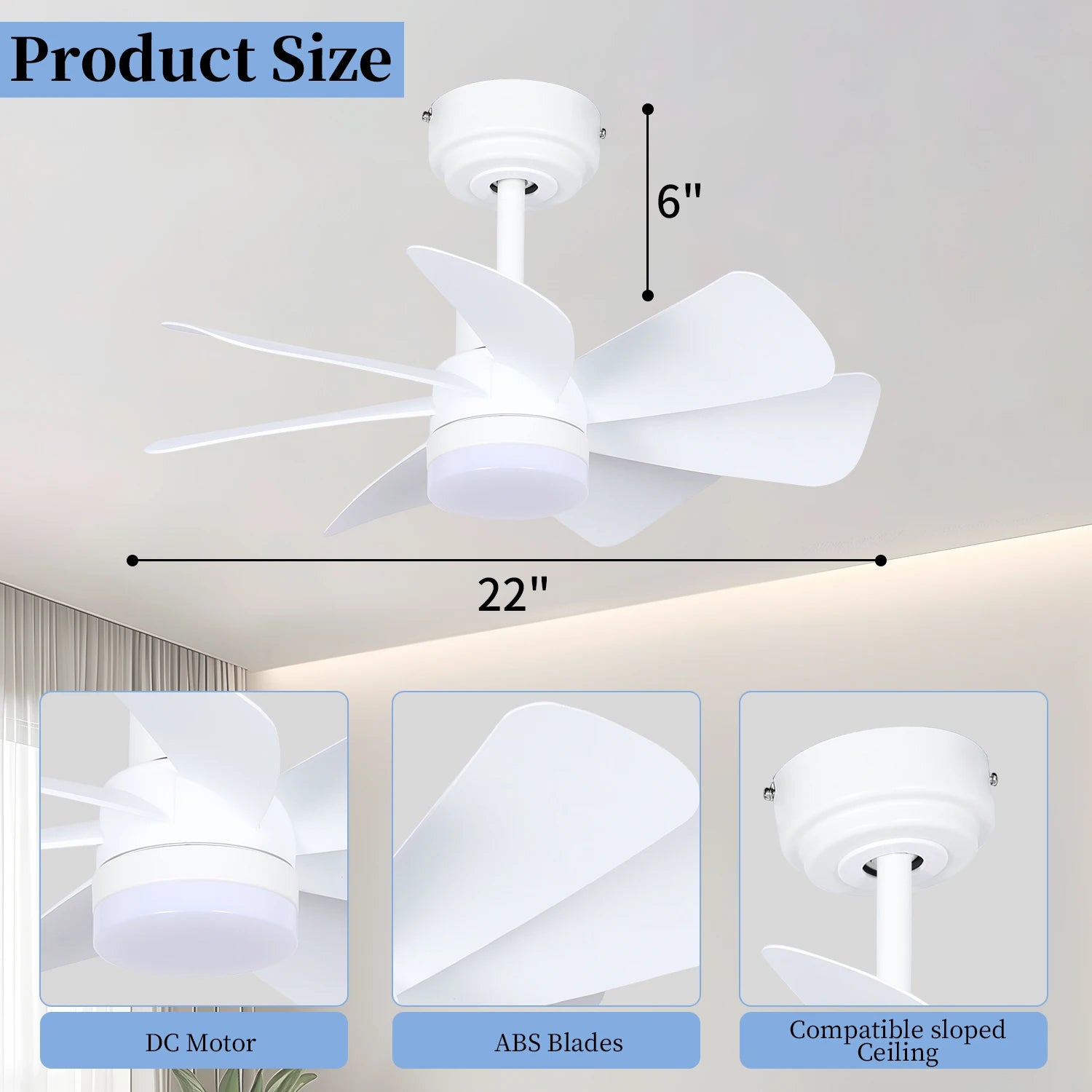 Home Appliance Energy Saving Low Power Electric Consumption 22'' 8 White ABS Blades Mini Decoration Ceiling Fan