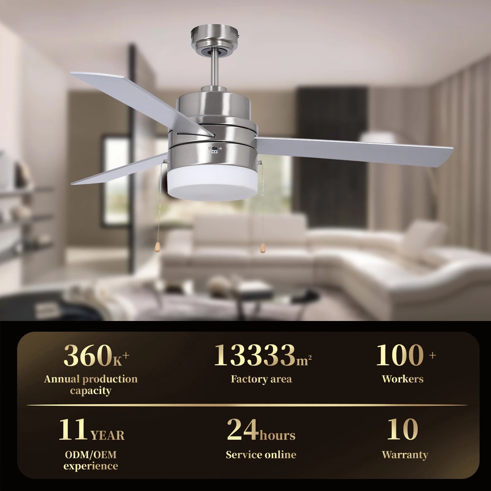 Simple Modern Design Silver 3 Wooden Blades Indoor Decorative Ceiling Fan Light for Living Room