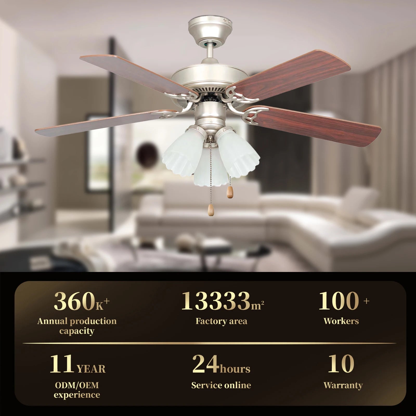 Home Appliance Rustic Living Room Electric LED Bulb Pull Chain Classic Decorative Ceiling Fan With Light