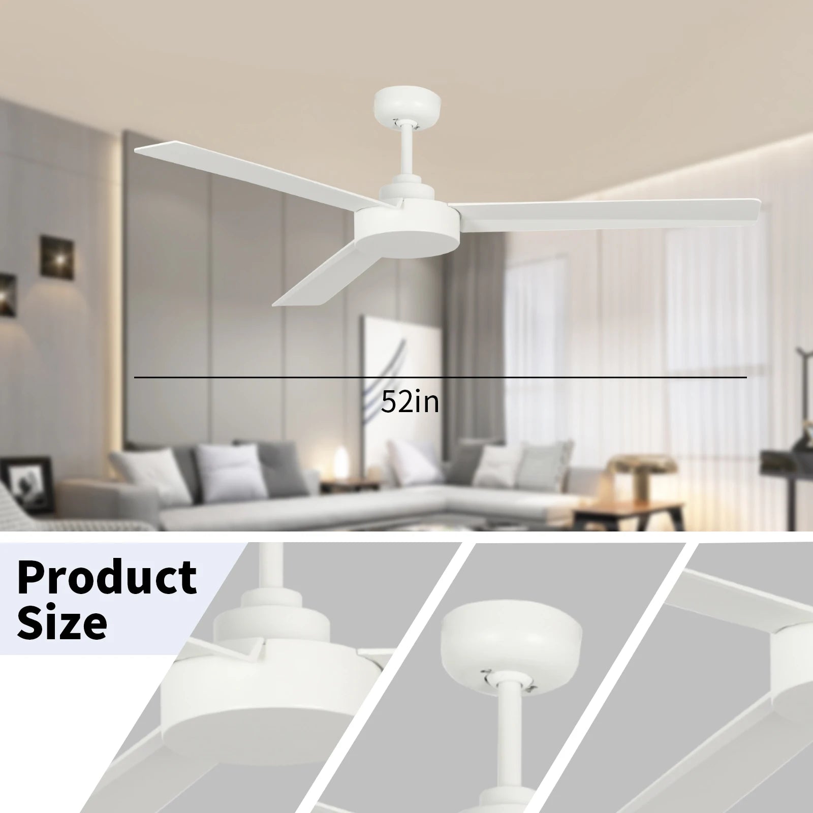 52 Inch Hot Sale Products Energy Saving Fan Light Decorative White Color ABS Ceiling Fan With Light