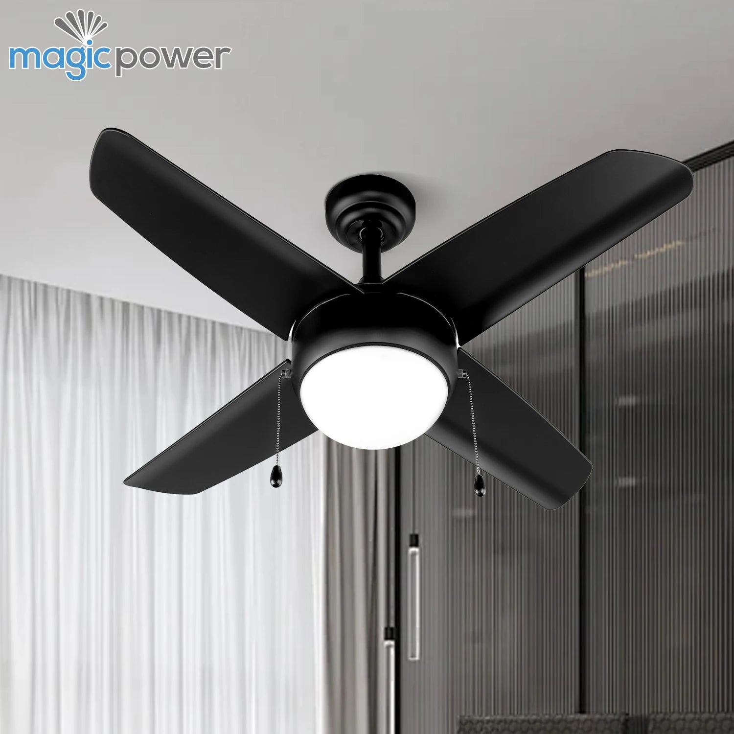 Silent Household Matte Black Simple Mini 36 Inch 4 Abs Blade Decorative Ceiling Fan With Light