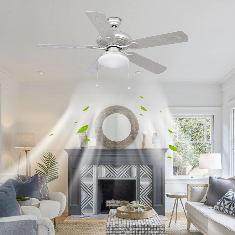 Hot Sale Household Silver Decorative 5 Blades 52 Inches Fancy Modern Home Ceiling Fan With Light