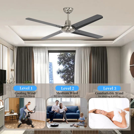 Hot Sale Modern 4 Metal Blades Brush Nickel Wall Control 48 Inch Ac Decorative Ceiling Fan Without Light