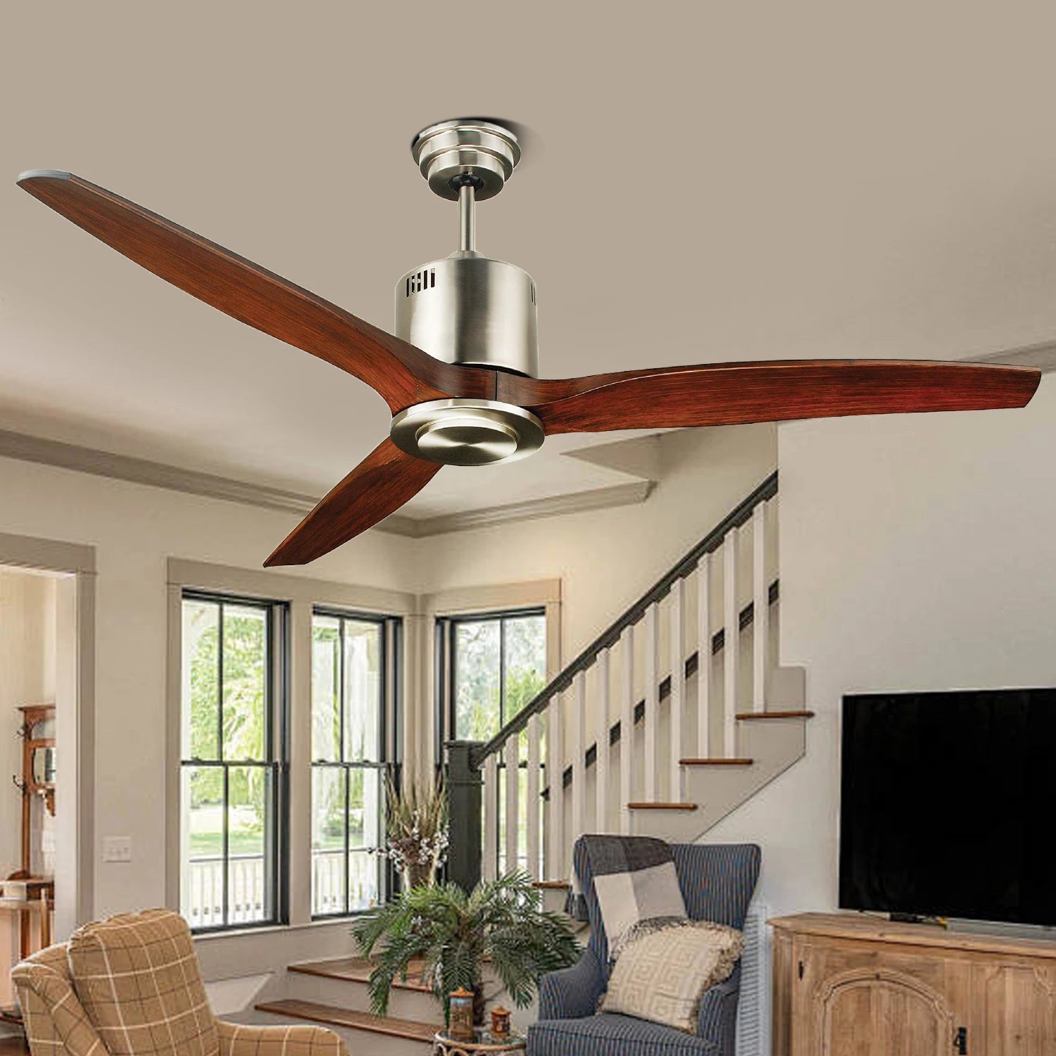 CF52355-BN Minimalist Brush Nickel ABS Blades Ceiling Fan With Remote Control