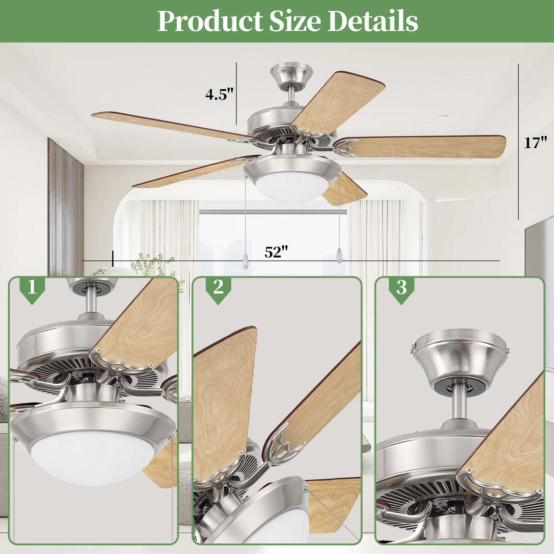 52 Inch Traditional Luxury Wood Blades Living Room Decorative Chandelier Ceiling Fan With LED Light