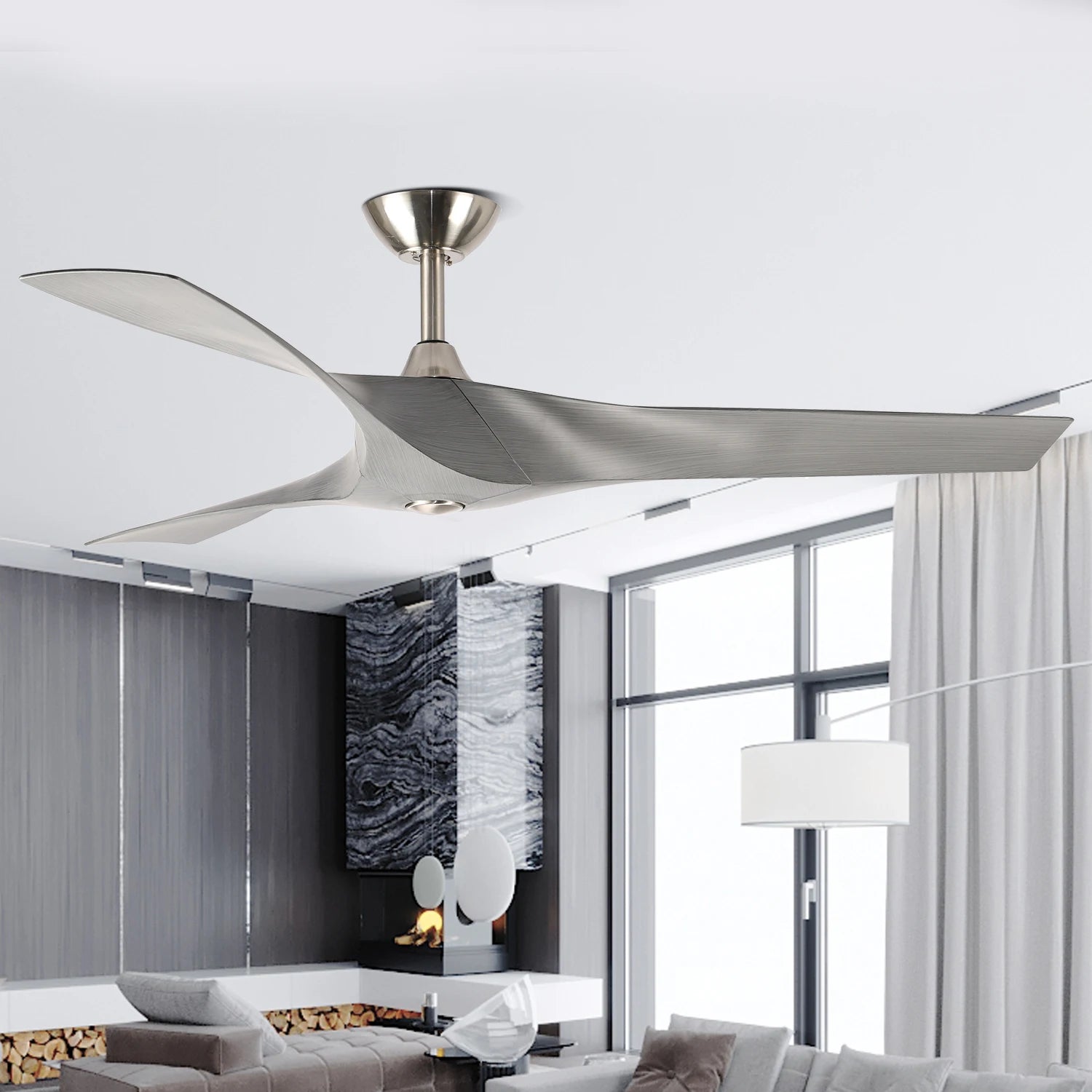 Hbug CF34776-HBUG Brushed Nickel Reversible Blade Remote Control Ceiling Fa ...
