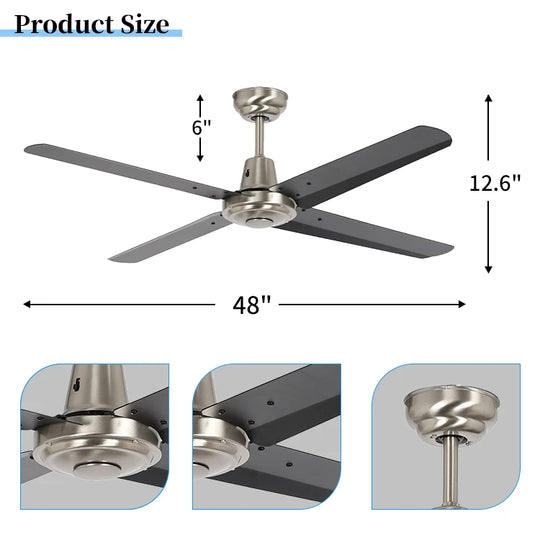 Hot Sale Modern 4 Metal Blades Brush Nickel Wall Control 48 Inch Ac Decorative Ceiling Fan Without Light