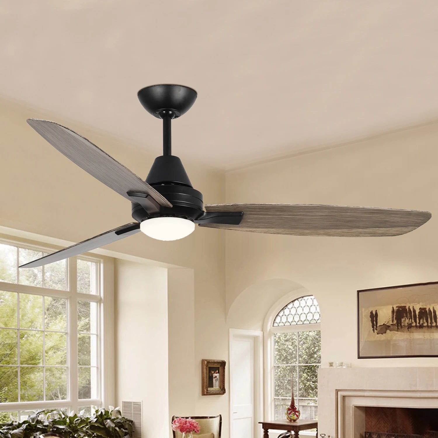 Modern Indoor Matte Black 52 Inch ABS Blade Energy Saving Remote Control Ceiling Fan With LED Lighting