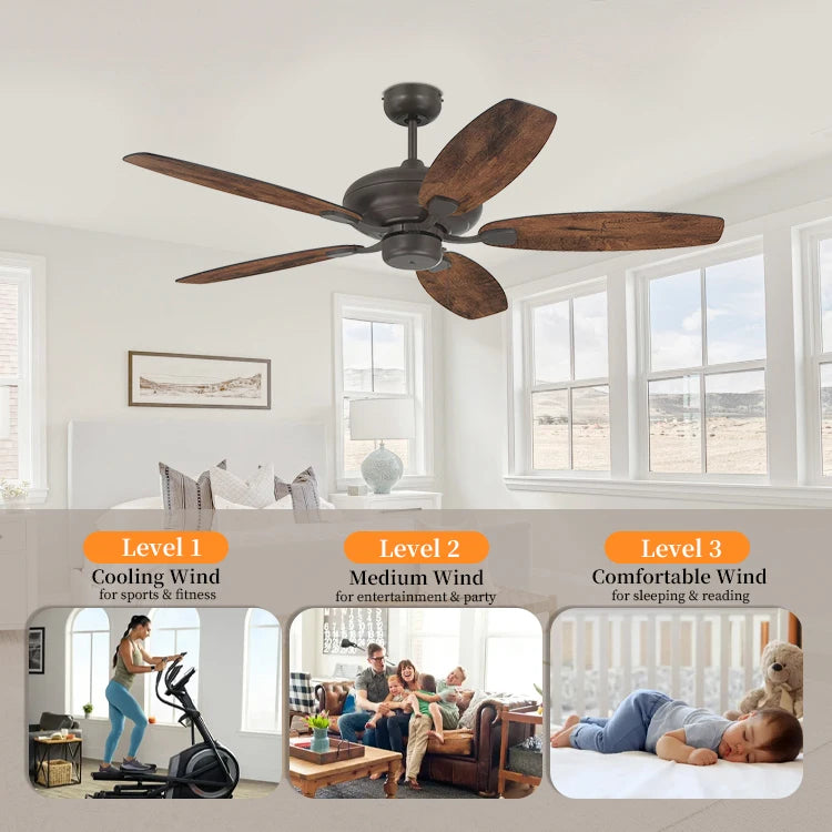 Nordic Style Silent Brushed Nickel Housing 52Inch Decorative Residential Wooden Ceiling Fan Without Light