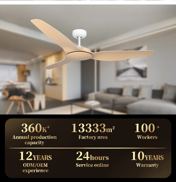 Modern Simple ABS Blades Silent Ceiling Fan Decorative Wood Grain Ceiling Fan Remote Control