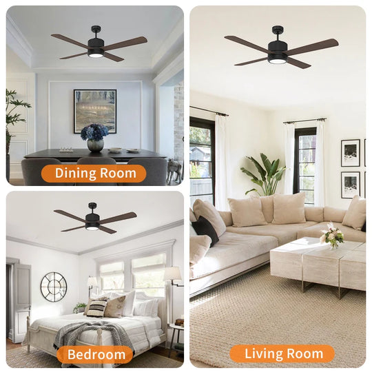 CF52744-L-BK Black Decorative LED Ceiling Fan With Light and Remote Control