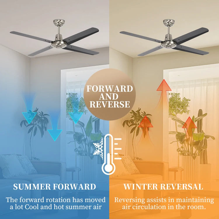 Hot Sale Modern 4 Metal Blades Brush Nickel Wall Control 48 Inch Ac Decorative Ceiling Fan Without Light