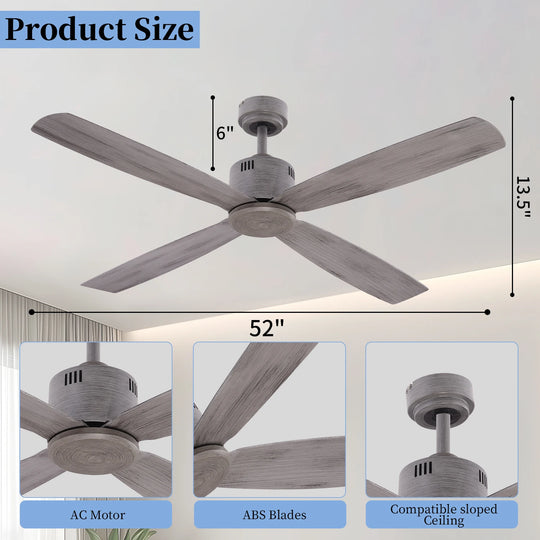 Modern Reversible 4 ABS Blade Electric Grey Indoor Wall Control Commercial Decorative Ceiling Fan