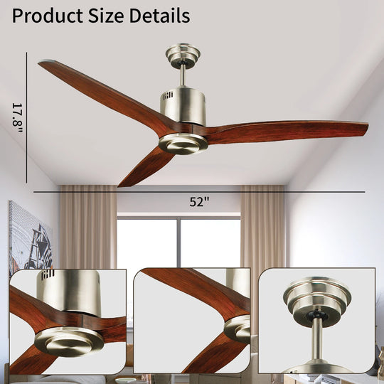 Minimalist Brush Nickel 52 Inch ABS Blades DC Motor Decorative Ceiling Fan With Remote Control