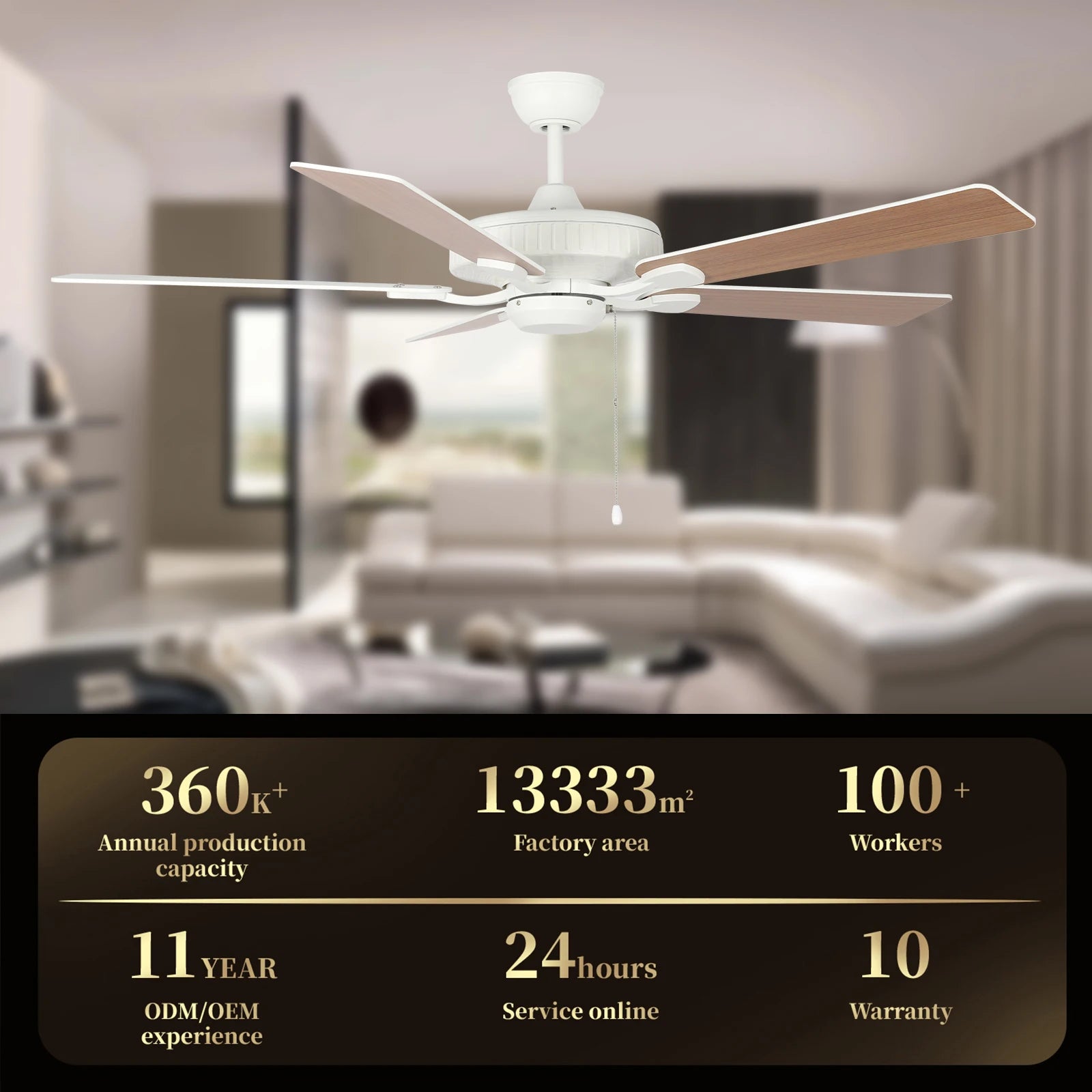 Classic Indoor Living Room Bedroom 3 Speed 5 Wooden Blades Decorative 52 Inch Ceiling Fan