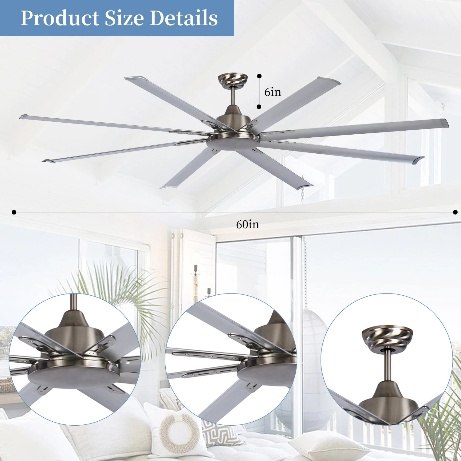 High Quality 84 Inch 8 Aluminum Blade DC Motor Modern Design Industrial Remote Control Ceiling Fan