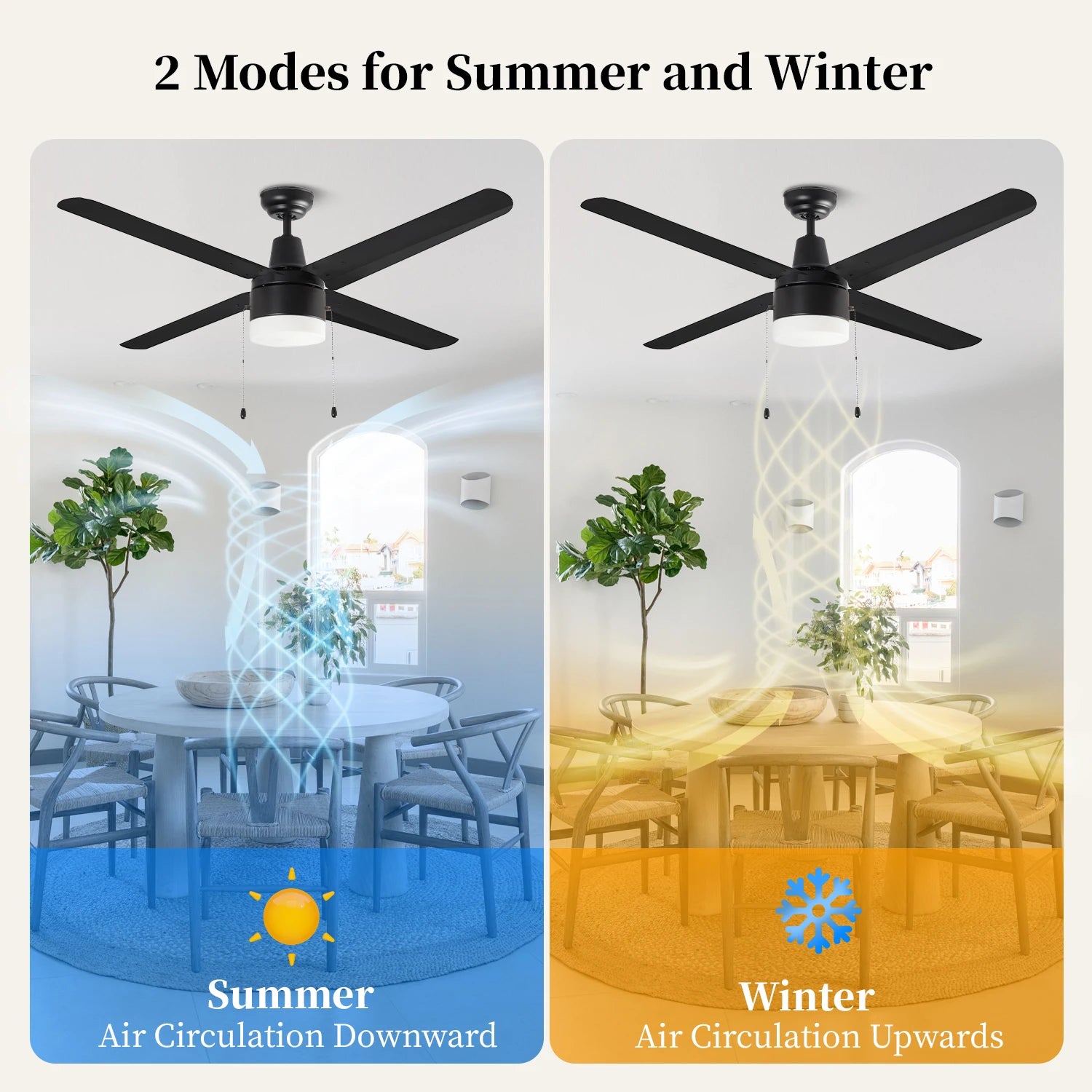 Modern Industrial Black 4 Blades Indoor Living Room Energy Saving Silent Decorative Ceiling Fan