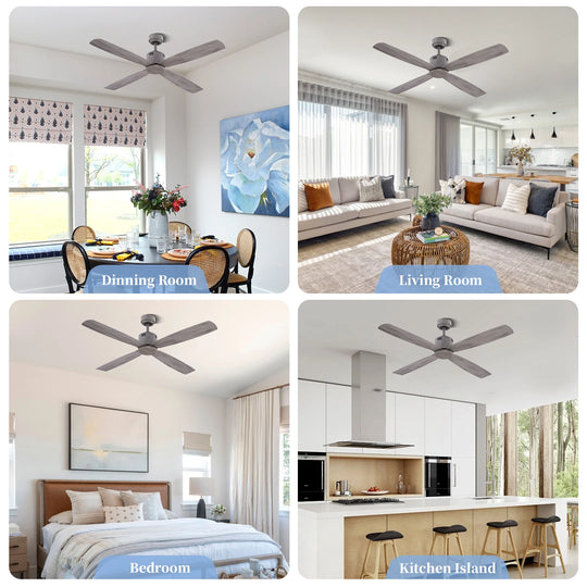 Modern Reversible 4 ABS Blade Electric Grey Indoor Wall Control Commercial Decorative Ceiling Fan