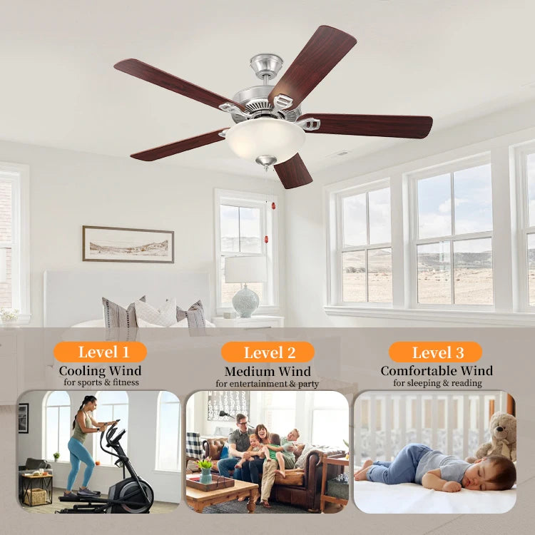 European Style 52 Inch Decorative Home Energy Saving Classic Chandelier Electric Pull Chain Ceiling Fan