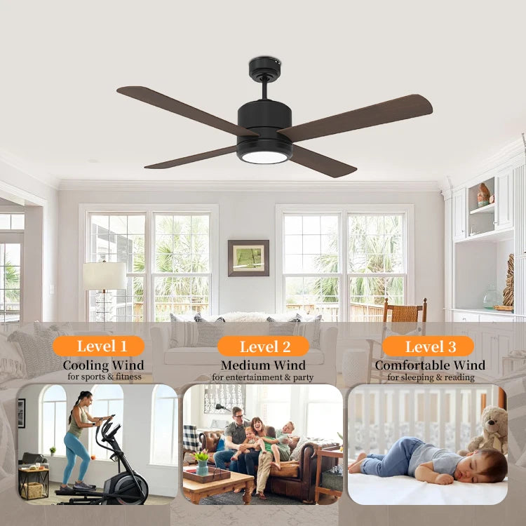 CF52744-L-BK Black Decorative LED Ceiling Fan With Light and Remote Control